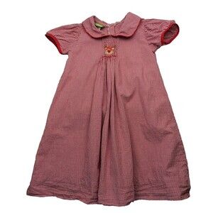 3T Classic Whimsy Embroidered Rudolph Red Gingham Dress Smoked Loose Maxi